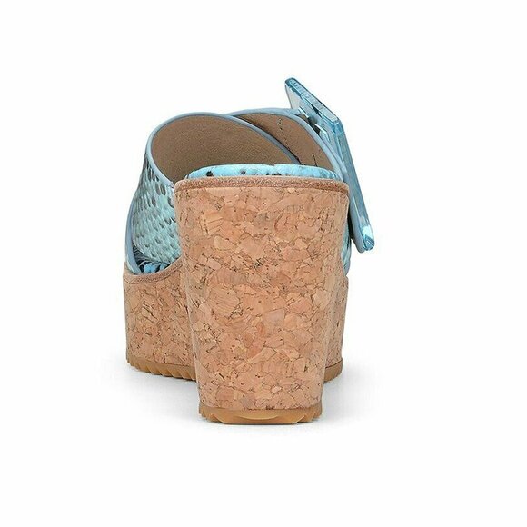 Donald Pliner Illiad Leather Snake Buckle Platform Cork Wedges Blue Black - Picture 3 of 13